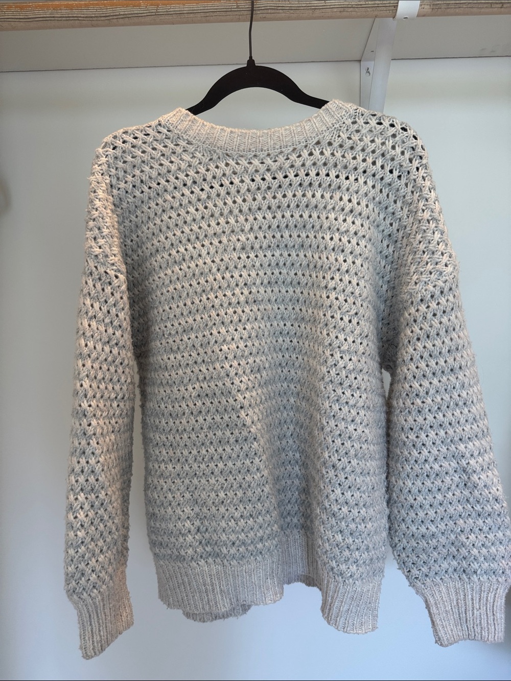 Topshop Chunky Open-Knit Crewneck Sweater in Light Cream